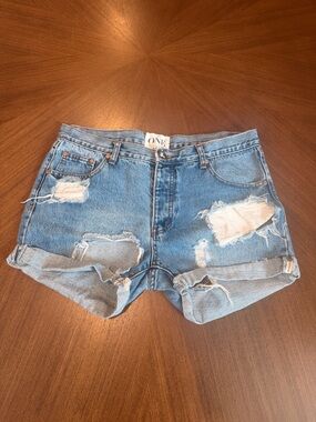 One Teaspoon Light Wash Distressed Chargers Denim Shorts - Mid Rise